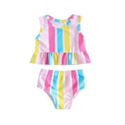 ASFGIMUJ Toddler Swimsuits For Girls 2 Piece Summer Striped Printed Bowknot Swimwear Bikini Baby Bathing Suit Girl,Size 3 Years-4 Years